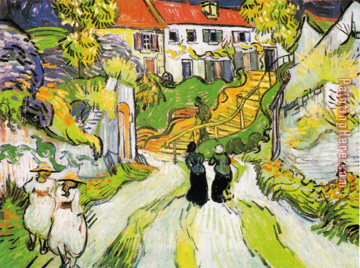 Vincent van Gogh Village Street And Stairs in Auvers with Figures